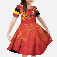Queensland Papua New Guinea Custom Family Matching Summer Maxi Dress and Hawaiian Shirt All Red Pacific PNG Tribal Style LT9 Daughter's Dress Red - Polynesian Pride