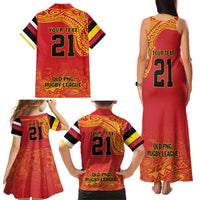 Queensland Papua New Guinea Custom Family Matching Tank Maxi Dress and Hawaiian Shirt All Red Pacific PNG Tribal Style