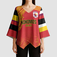 Queensland Papua New Guinea Custom Kimono Sleeve Blouse All Red Pacific PNG Tribal Style - Polynesian Pride