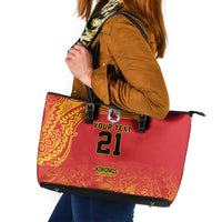 Queensland Papua New Guinea Custom Leather Tote Bag All Red Pacific PNG Tribal Style