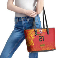 Queensland Papua New Guinea Custom Leather Tote Bag All Red Pacific PNG Tribal Style