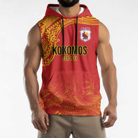 Queensland Papua New Guinea Custom Sleeveless Hoodie All Red Pacific PNG Tribal Style - Polynesian Pride