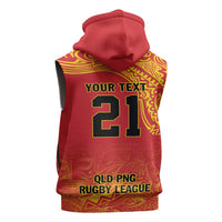 Queensland Papua New Guinea Custom Sleeveless Zip Hoodie All Red Pacific PNG Tribal Style LT9 - Polynesian Pride