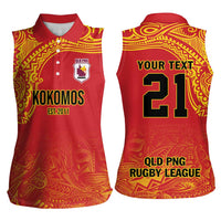 Queensland Papua New Guinea Custom Women Sleeveless Polo Shirt All Red Pacific PNG Tribal Style