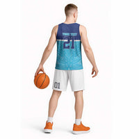 Queensland Samoa Custom Basketball Jersey Blue Pacific Polynesian Tribal Pattern - Polynesian Pride