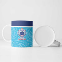 Queensland Samoa Custom Ceramic Mug Blue Pacific Polynesian Tribal Pattern - Polynesian Pride