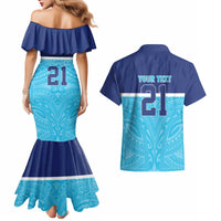 Queensland Samoa Custom Couples Matching Mermaid Dress and Hawaiian Shirt Blue Pacific Polynesian Tribal Pattern