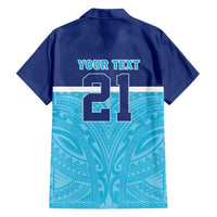 Queensland Samoa Custom Family Matching Off Shoulder Short Dress and Hawaiian Shirt Blue Pacific Polynesian Tribal Pattern