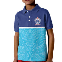 Queensland Samoa Custom Kid Polo Shirt Blue Pacific Polynesian Tribal Pattern