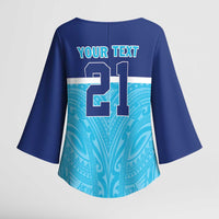 Queensland Samoa Custom Kimono Sleeve Blouse Blue Pacific Polynesian Tribal Pattern - Polynesian Pride