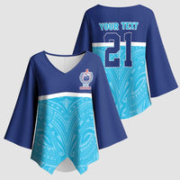 Queensland Samoa Custom Kimono Sleeve Blouse Blue Pacific Polynesian Tribal Pattern - Polynesian Pride