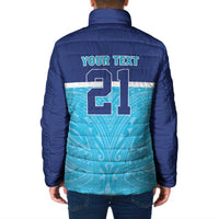 Queensland Samoa Custom Padded Jacket Blue Pacific Polynesian Tribal Pattern - Polynesian Pride