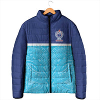 Queensland Samoa Custom Padded Jacket Blue Pacific Polynesian Tribal Pattern - Polynesian Pride