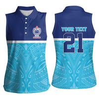 Queensland Samoa Custom Women Sleeveless Polo Shirt Blue Pacific Polynesian Tribal Pattern