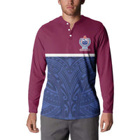 Queensland Samoa Custom Button Sweatshirt Maroon-Blue Pacific Polynesian Tribal Pattern