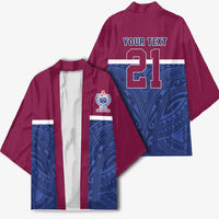Queensland Samoa Custom Kimono Maroon-Blue Pacific Polynesian Tribal Pattern - Polynesian Pride