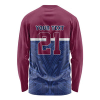 Queensland Samoa Custom Long Sleeve Shirt Maroon-Blue Pacific Polynesian Tribal Pattern
