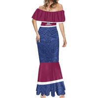 Queensland Samoa Custom Mermaid Dress Maroon-Blue Pacific Polynesian Tribal Pattern