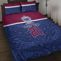Queensland Samoa Custom Quilt Bed Set Maroon-Blue Pacific Polynesian Tribal Pattern