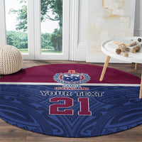 Queensland Samoa Custom Round Carpet Maroon-Blue Pacific Polynesian Tribal Pattern