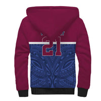 Queensland Samoa Custom Sherpa Hoodie Maroon-Blue Pacific Polynesian Tribal Pattern