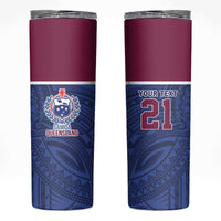 Queensland Samoa Custom Skinny Tumbler Maroon-Blue Pacific Polynesian Tribal Pattern LT9 Dark Blue - Polynesian Pride