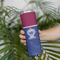 Queensland Samoa Custom Skinny Tumbler Maroon-Blue Pacific Polynesian Tribal Pattern LT9 - Polynesian Pride