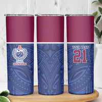 Queensland Samoa Custom Skinny Tumbler Maroon-Blue Pacific Polynesian Tribal Pattern LT9 - Polynesian Pride