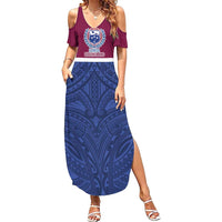Queensland Samoa Custom Summer Maxi Dress Maroon-Blue Pacific Polynesian Tribal Pattern