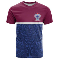 Queensland Samoa Custom T Shirt Maroon-Blue Pacific Polynesian Tribal Pattern