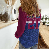 Queensland Samoa Custom Women Casual Shirt Maroon-Blue Pacific Polynesian Tribal Pattern LT9 - Polynesian Pride