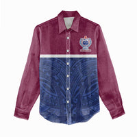 Queensland Samoa Custom Women Casual Shirt Maroon-Blue Pacific Polynesian Tribal Pattern LT9 - Polynesian Pride