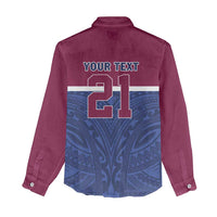 Queensland Samoa Custom Women Casual Shirt Maroon-Blue Pacific Polynesian Tribal Pattern LT9 - Polynesian Pride
