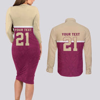 Queensland Samoa Custom Couples Matching Long Sleeve Bodycon Dress and Long Sleeve Button Shirt Maroon Pacific Polynesian Tribal Pattern
