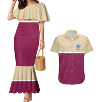 Queensland Samoa Custom Couples Matching Mermaid Dress and Hawaiian Shirt Maroon Pacific Polynesian Tribal Pattern