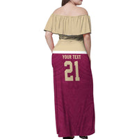 Queensland Samoa Custom Family Matching Off Shoulder Maxi Dress and Hawaiian Shirt Maroon Pacific Polynesian Tribal Pattern