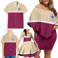 Queensland Samoa Custom Family Matching Off Shoulder Short Dress and Hawaiian Shirt Maroon Pacific Polynesian Tribal Pattern