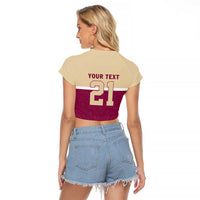 Queensland Samoa Custom Raglan Cropped T Shirt Maroon Pacific Polynesian Tribal Pattern