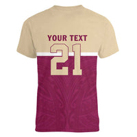 Queensland Samoa Custom Women V-Neck T-Shirt Maroon Pacific Polynesian Tribal Pattern