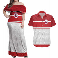 Queensland Tonga Custom Couples Matching Off Shoulder Maxi Dress and Hawaiian Shirt QLD with Tongan Ngatu Pattern