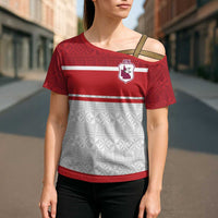 Queensland Tonga Custom Cross Shoulder Shirt QLD with Tongan Ngatu Pattern - Polynesian Pride