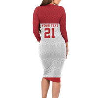 Queensland Tonga Custom Long Sleeve Bodycon Dress QLD with Tongan Ngatu Pattern