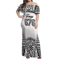 Personalised Tonga 676 Off Shoulder Maxi Dress Tribal Kupesi Ngatu Unique LT9 Women White - Polynesian Pride