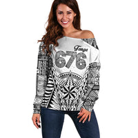 Personalised Tonga 676 Off Shoulder Sweater Tribal Kupesi Ngatu Unique LT9 Women White - Polynesian Pride