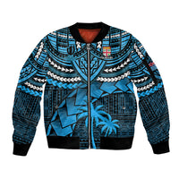 Fiji Rugby Sleeve Zip Bomber Jacket Go Fijian Tapa Arty with World Cup Vibe LT9 Unisex Blue - Polynesian Pride