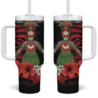 Huli Wigmen Tribe Hela Province Tumbler With Handle Papua New Guinea Indigenous Pattern LT9 One Size: 40 oz Black - Polynesian Pride