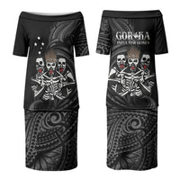 Skeleton Tribe Simbu Province Couples Matching Puletasi and Long Sleeve Button Shirt Papua New Guinea Indigenous Pattern LT9 - Polynesian Pride
