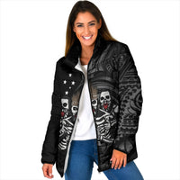 Skeleton Tribe Simbu Province Padded Jacket Papua New Guinea Indigenous Pattern LT9 Women Black - Polynesian Pride