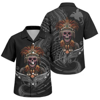 Mokomoko Tribe Eastern Highlands Province Family Matching Off The Shoulder Long Sleeve Dress and Hawaiian Shirt Papua New Guinea Indigenous Pattern LT9 Son's Shirt Black - Polynesian Pride