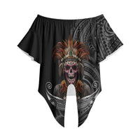 Mokomoko Tribe Eastern Highlands Province Off Shoulder Wrap Waist Top Papua New Guinea Indigenous Pattern LT9 Black - Polynesian Pride